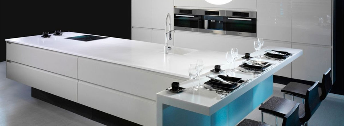 Modern white kitchen island with seating for 4