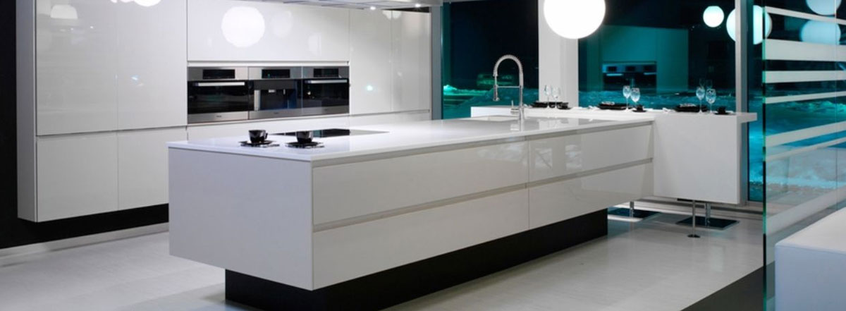 Modern white kitchen island with sink