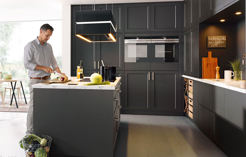 black l shaped kitchen design